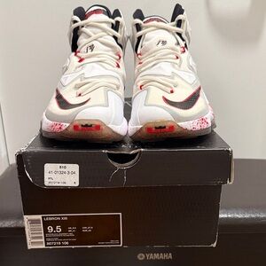 Nike LeBron XIII White and Red Sneakers